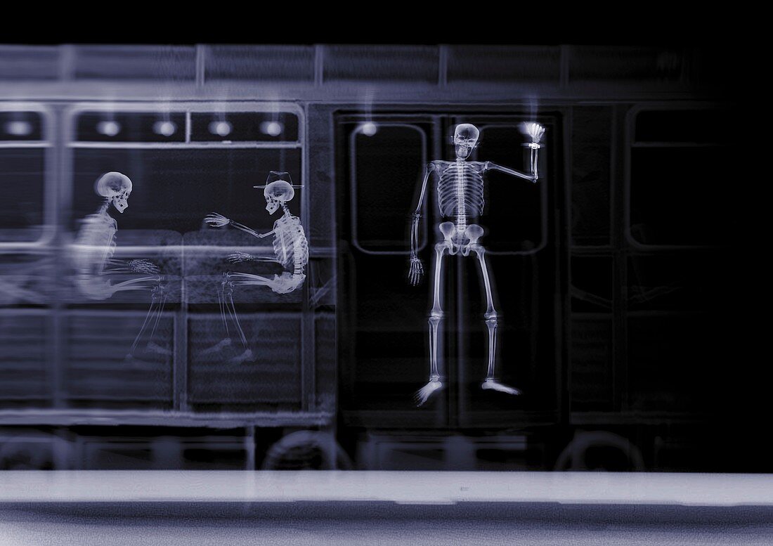 Train with three passengers, X-ray
