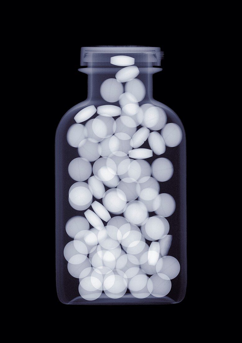 Bottle of pills, X-ray