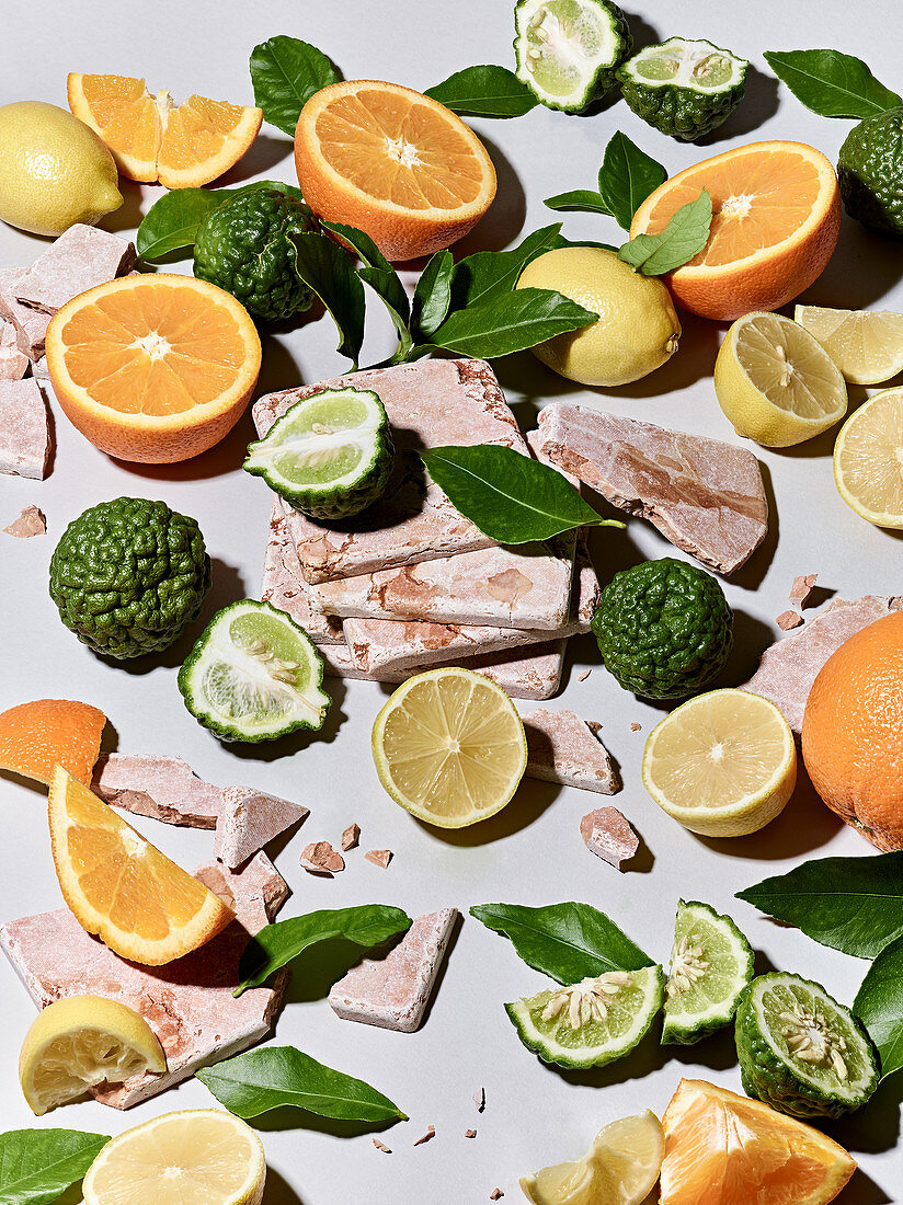 Citrus fruits - kaffir limes, oranges lemons