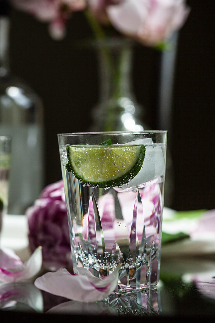 Glas Gin Tonic mit Limette