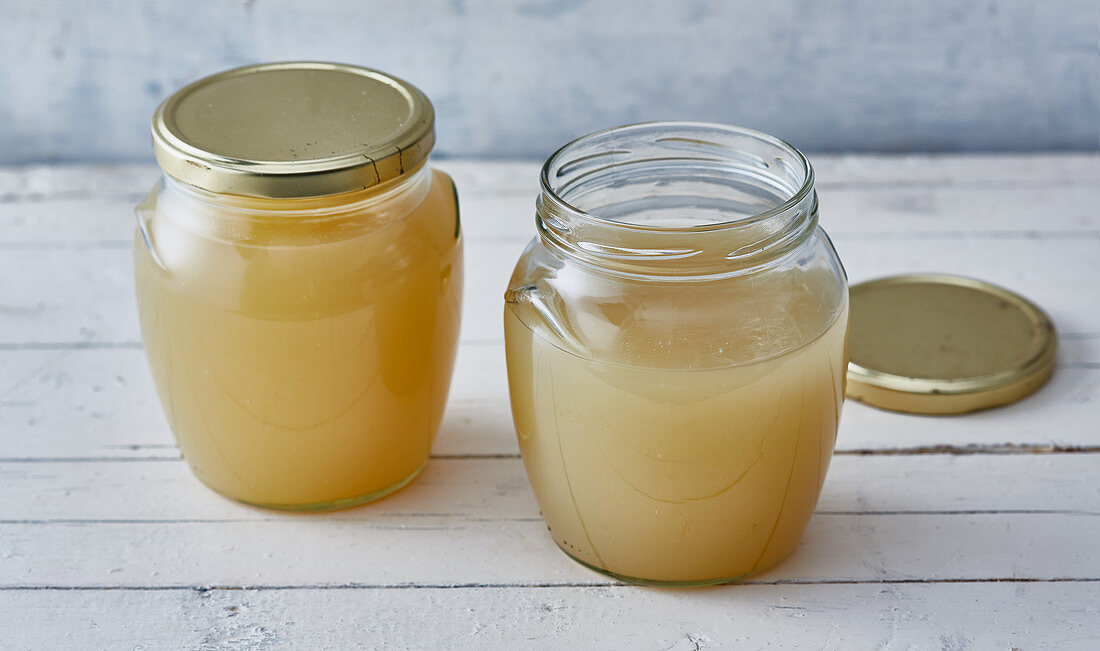 Jars of classic pork broth