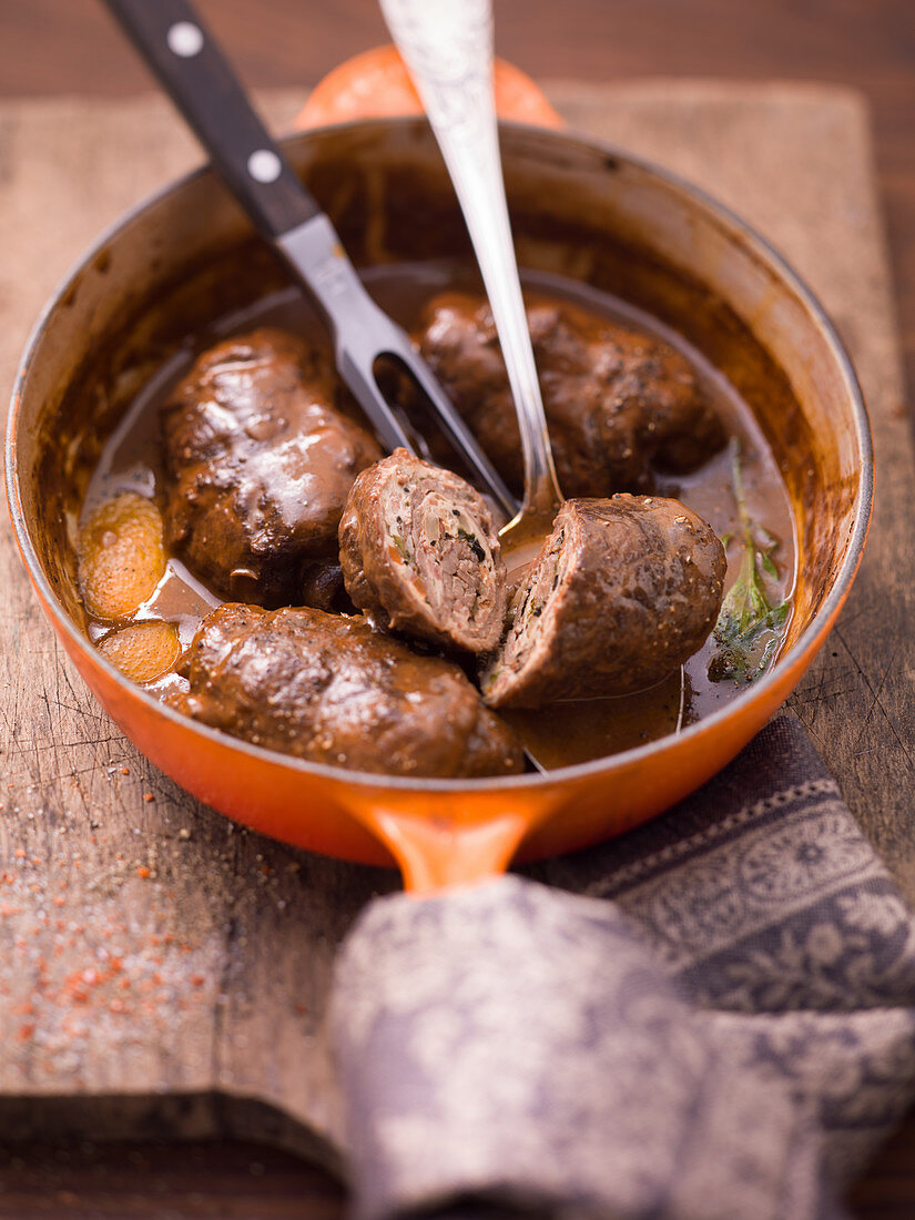 Beef roulade in a pan