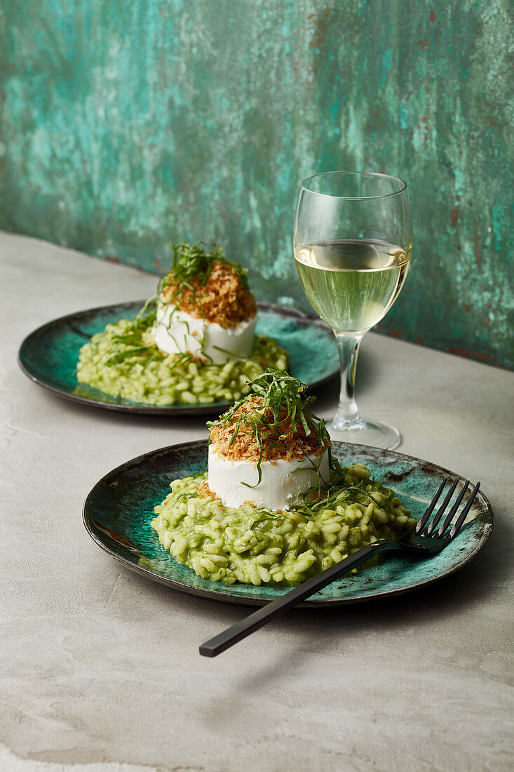 Herb risotto with gratinated goat's cheese