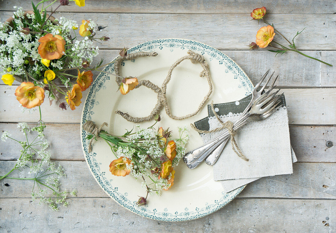 Birthday posy of geums, buttercups and cow parsley