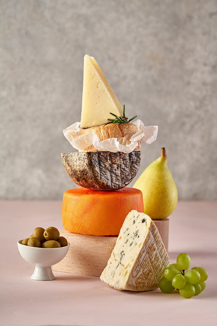 Fruit and cheese still life