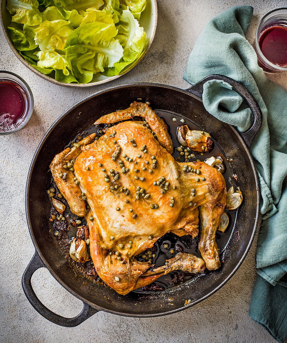 Brick chicken with brown butter and capers