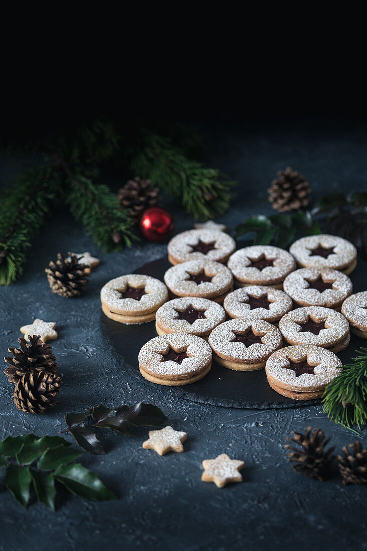 Christmas linzer cookies