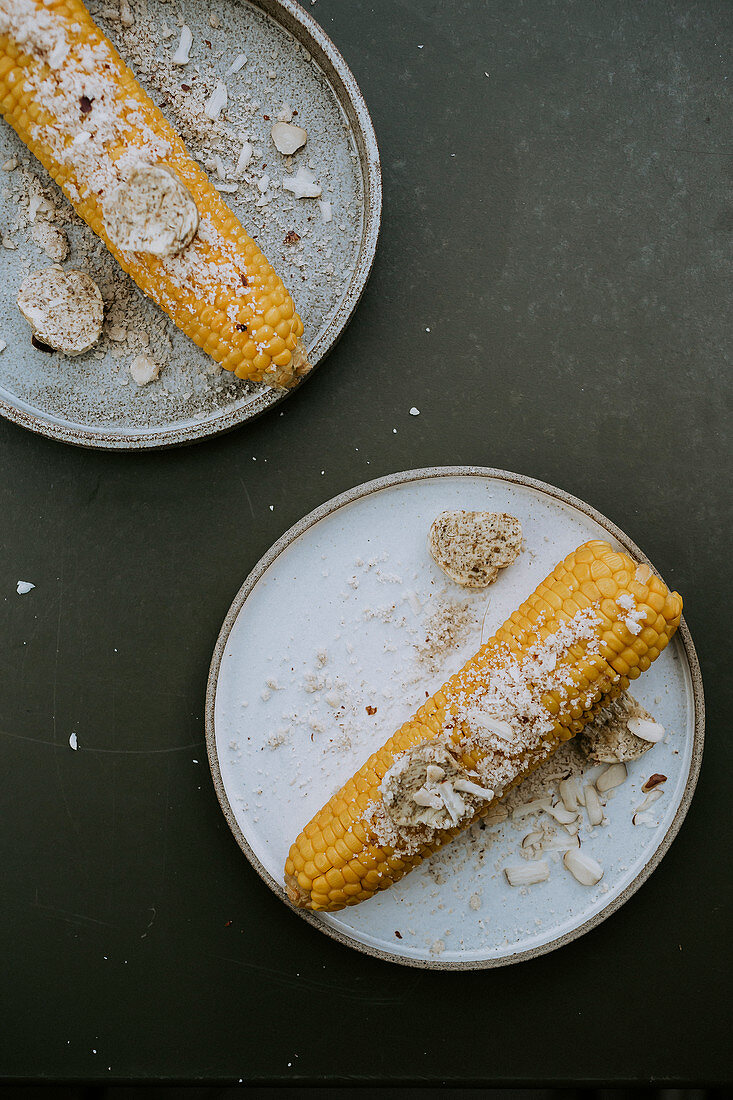 Corn cobs with Cajun butter and Brazil nuts