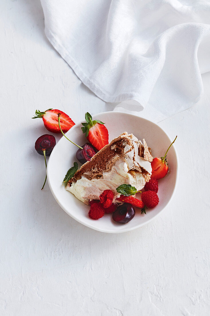 Cacao Pavlova with fresh berries