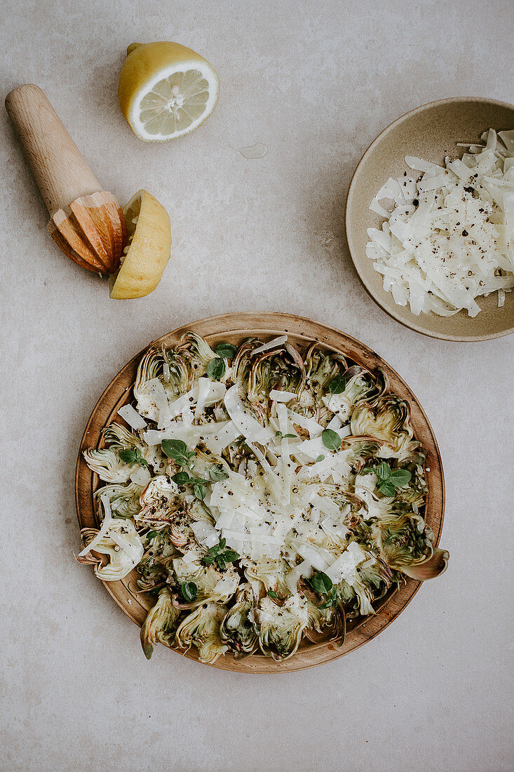 Artichoke carpaccio with Parmesan cheese