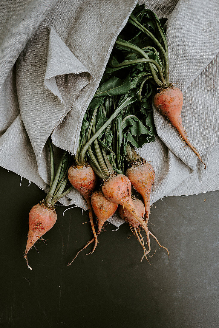 Turnips on a linen cloth