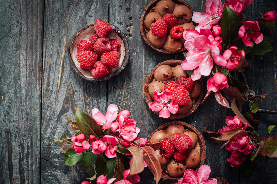 Schokoladentörtchen mit Himbeeren