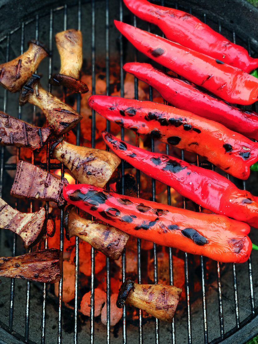 Gegrillte Kräuterseitlinge und Paprika