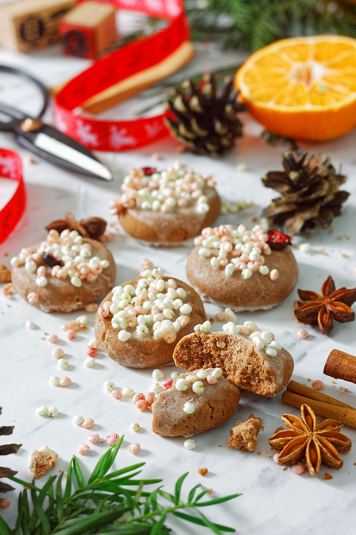 Gingerbread cokkies with and colorful sprinkles