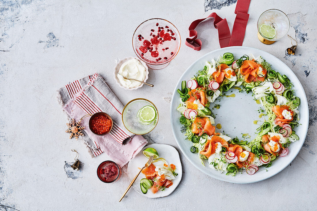 Christmas smoked salmon wreath