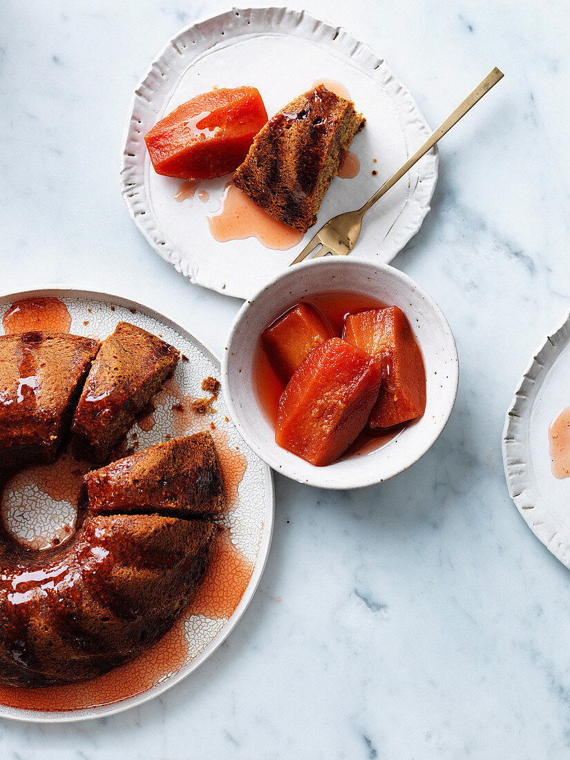 Marsala and Fig Cake with Poached Quince Syrup