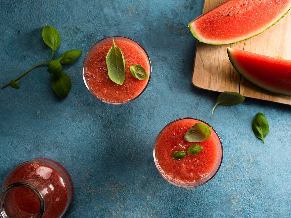 Watermelon juice with basil