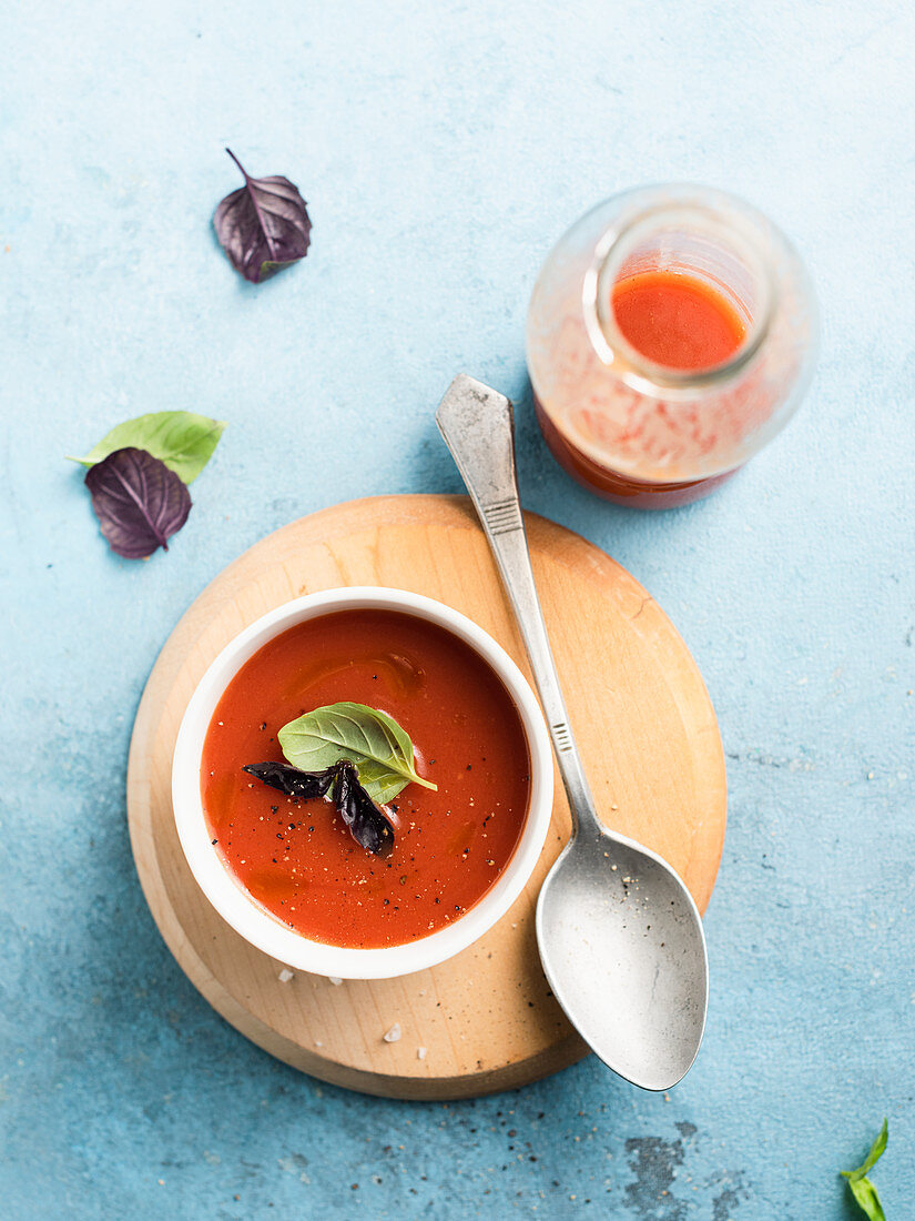 Tomato soup with red basil