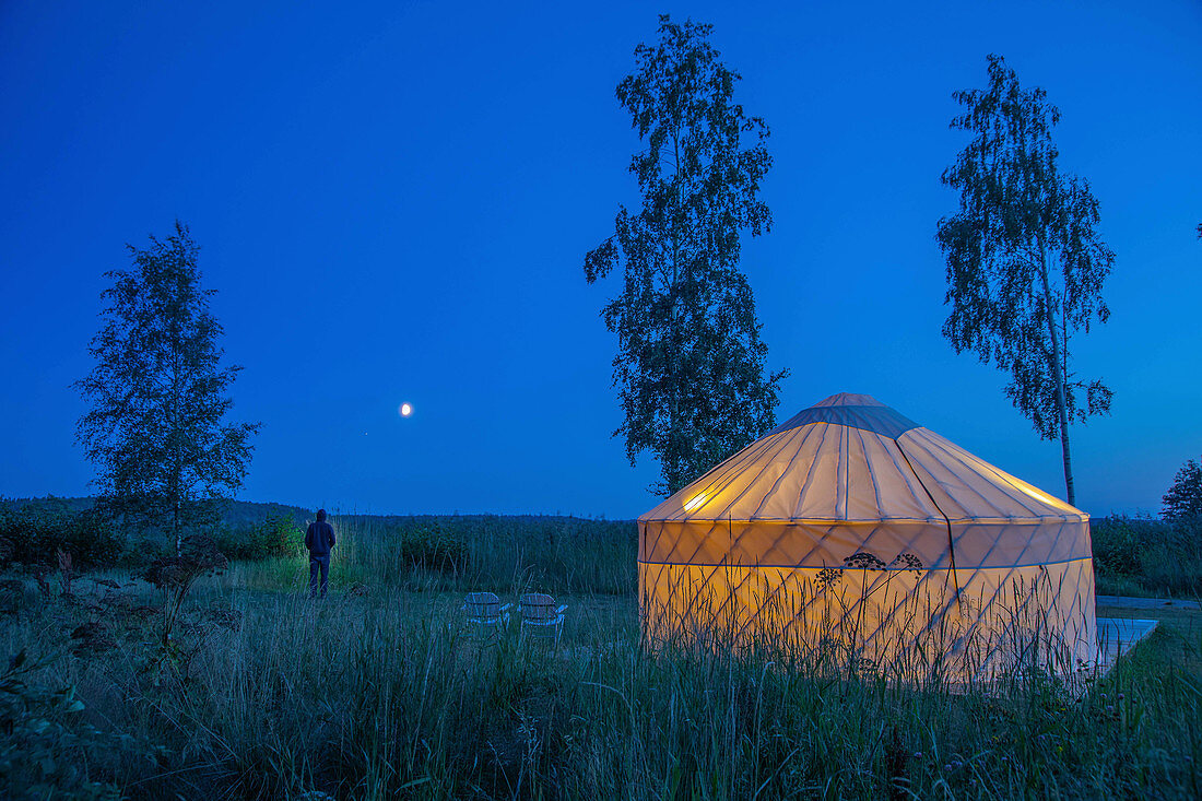 Jurte auf einem Campingplatz, Kustavi, Westküste, Finnland