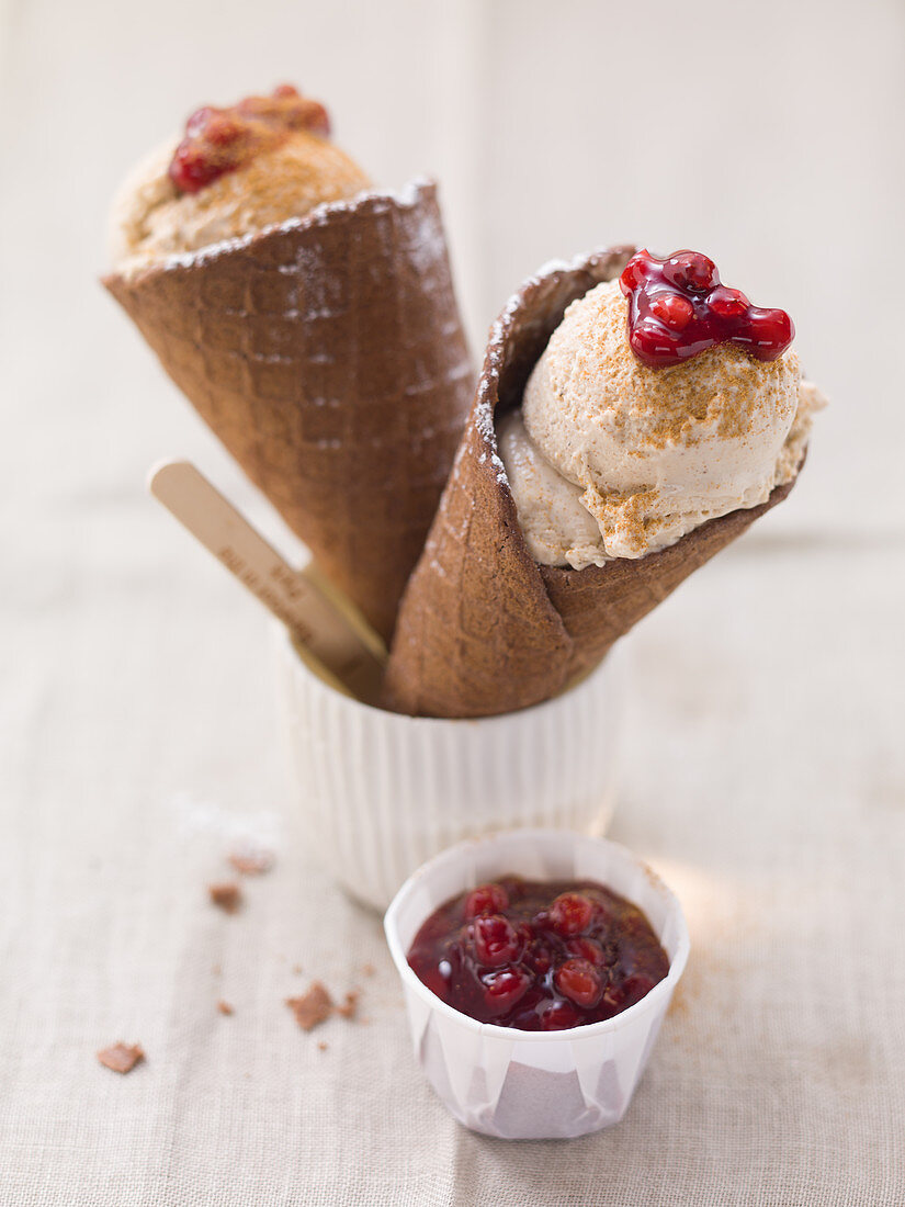 Waffle cones with gingerbread ice cream