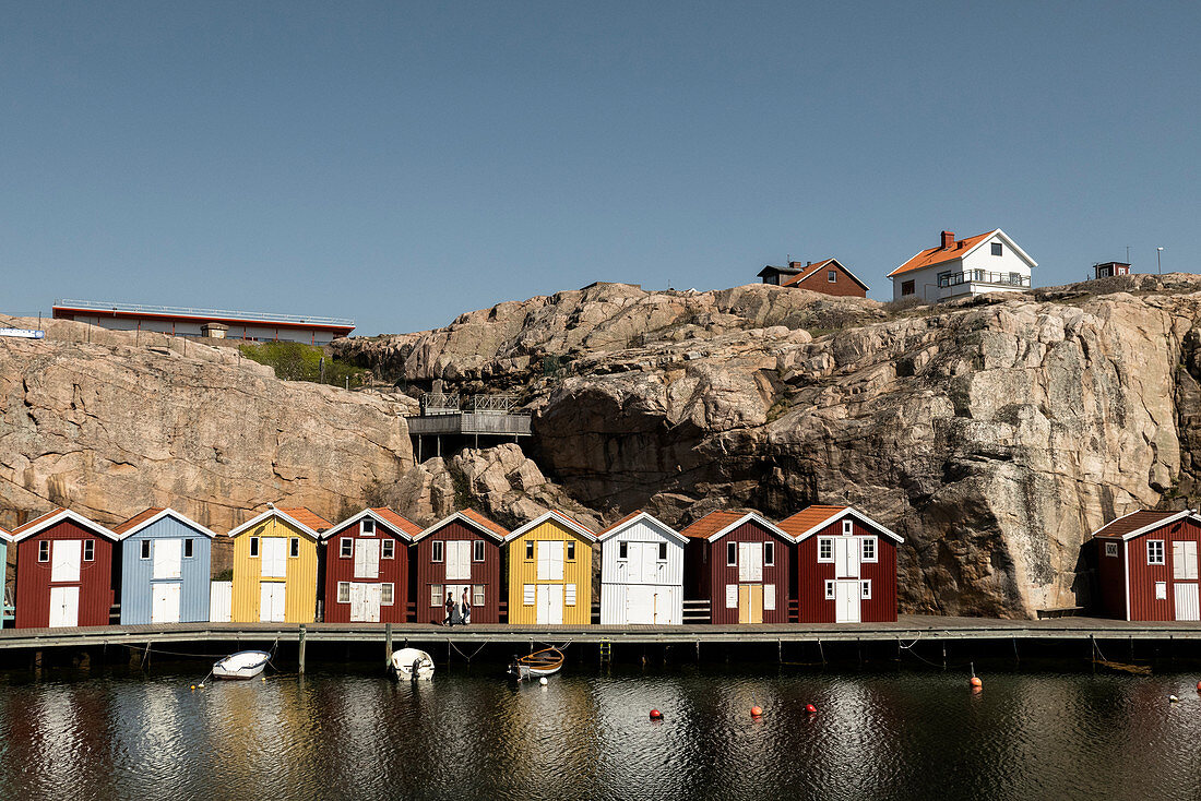 Bunte Fischerhäuser in Smögen, Götaland, Schweden