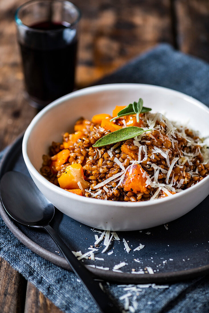 Spelt risotto with roasted butternut, sage and parmesan