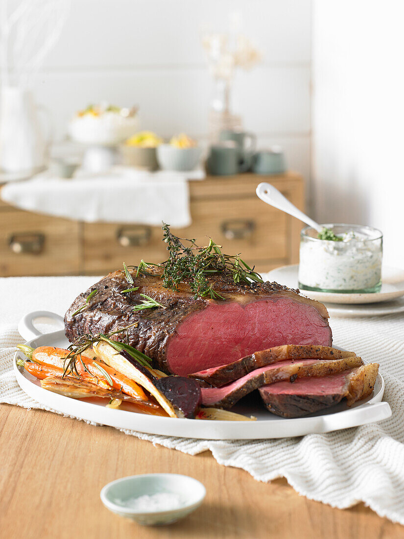 Roast beef with roasted vegetables