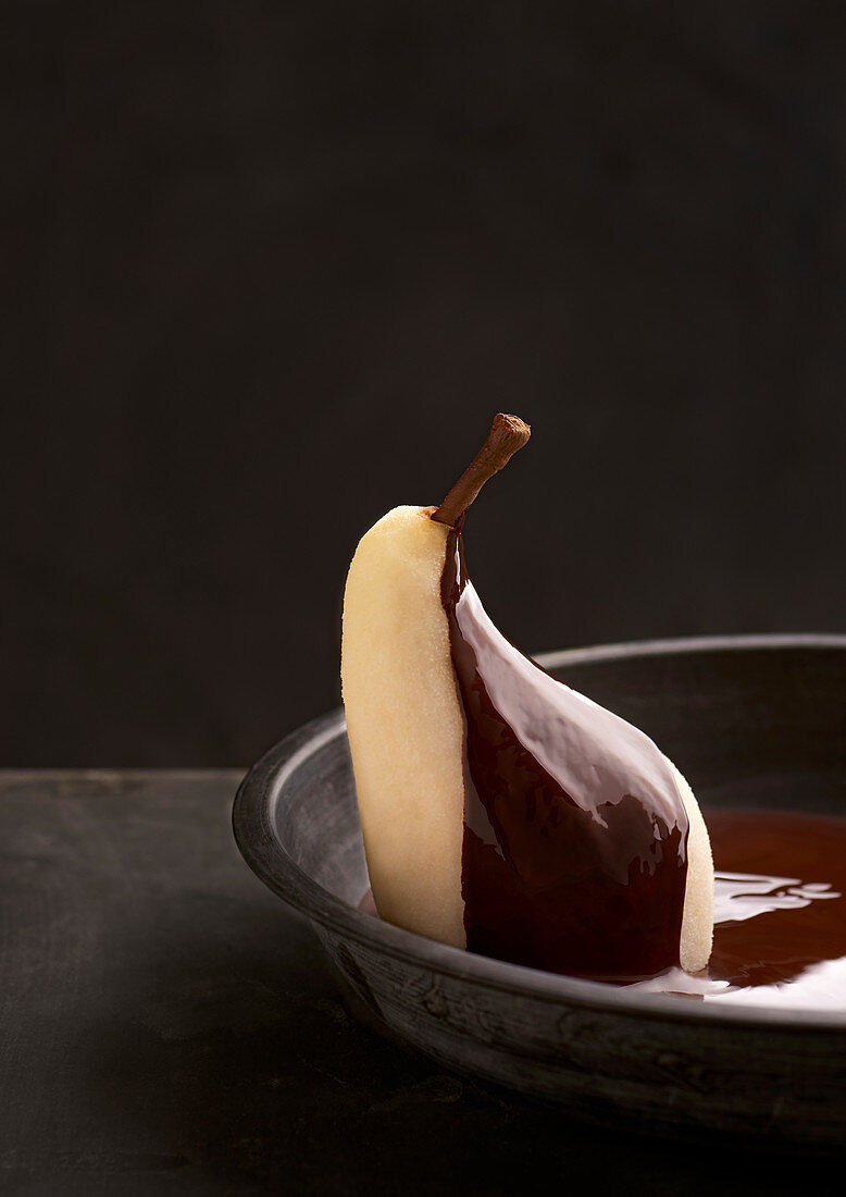 Pear helene with chocolate sauce