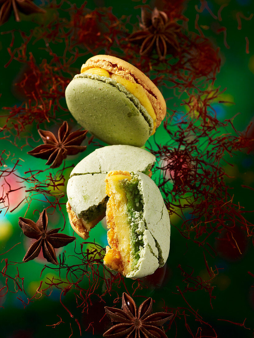 Macarons with saffron and star anise