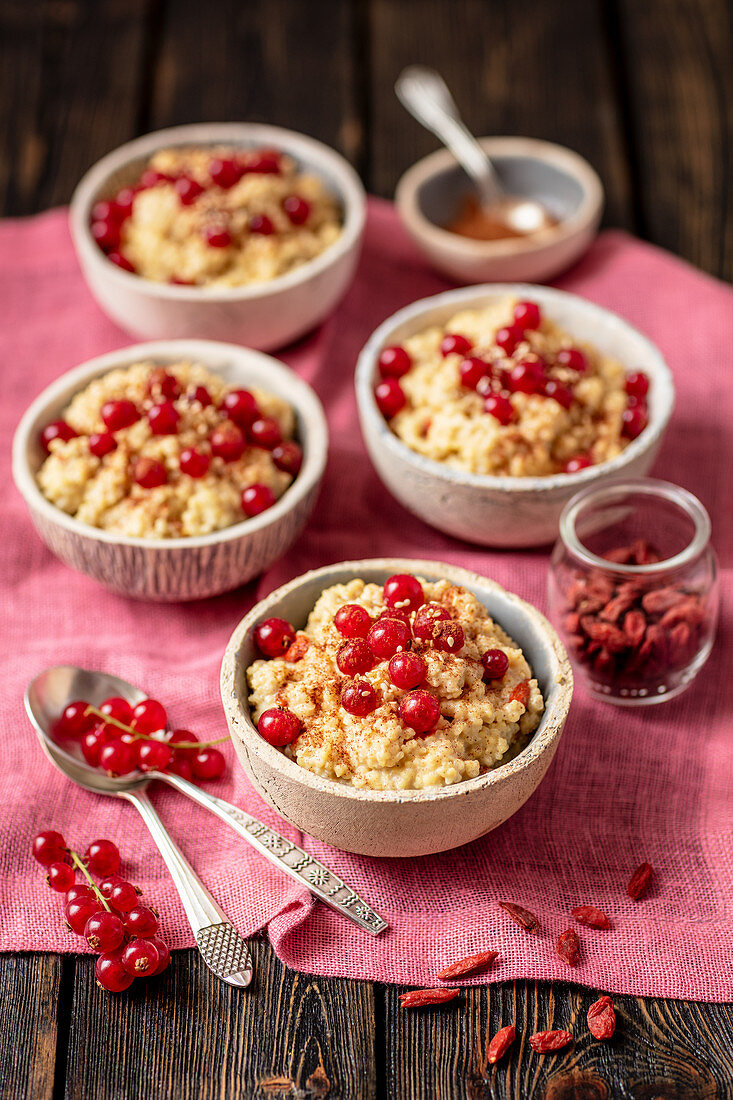 Hirse-Porridge mit roten Johannisbeeren