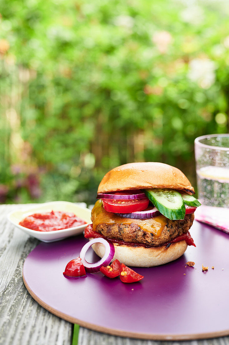 Pilz-Burger mit Paprika-Ketchup