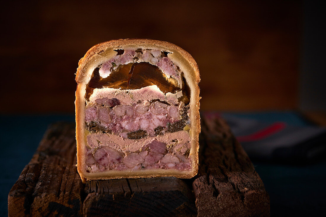 Veal terrine with foie gras, sliced