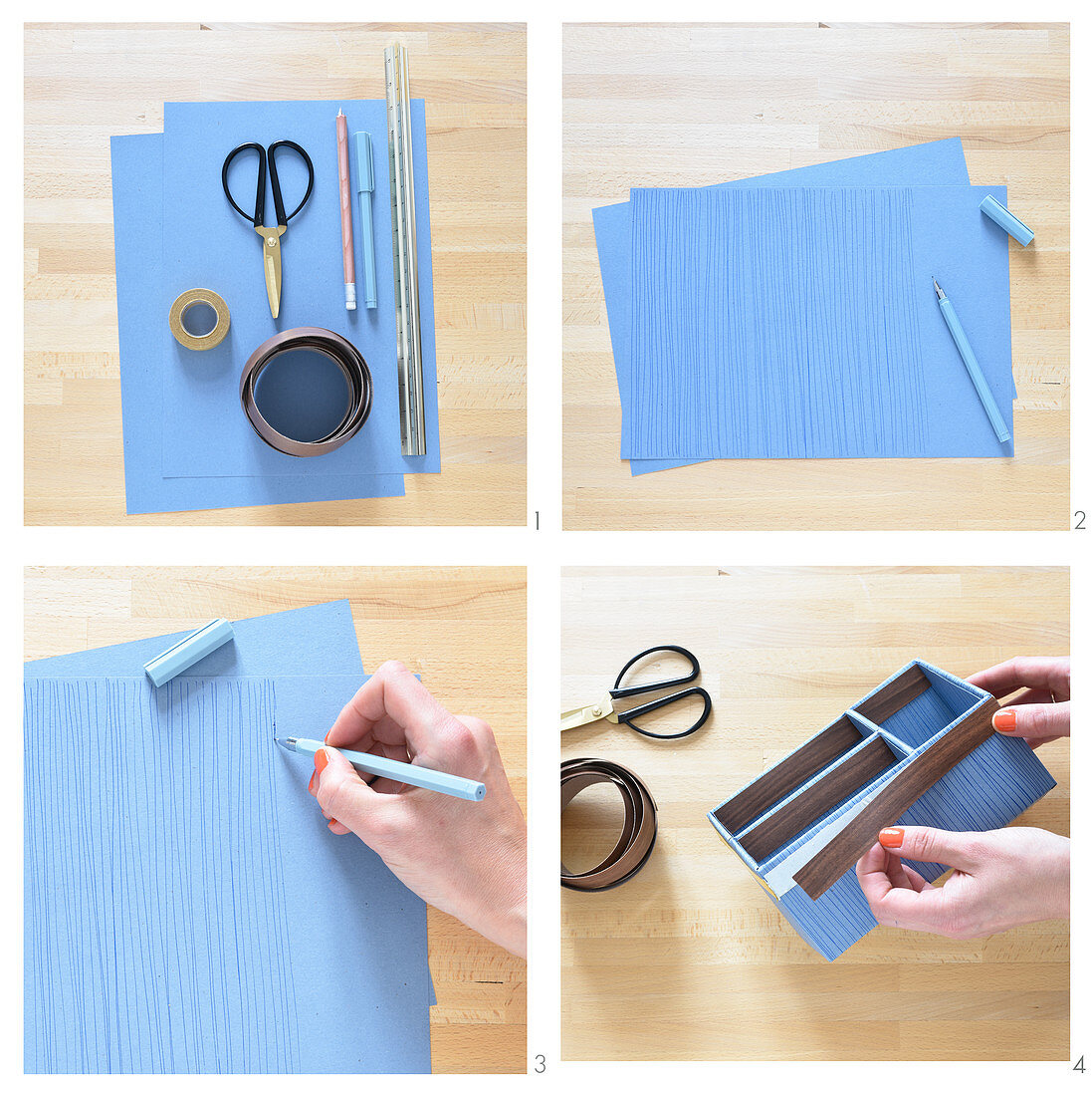 Instructions for making a desk organiser decorated with edging strip