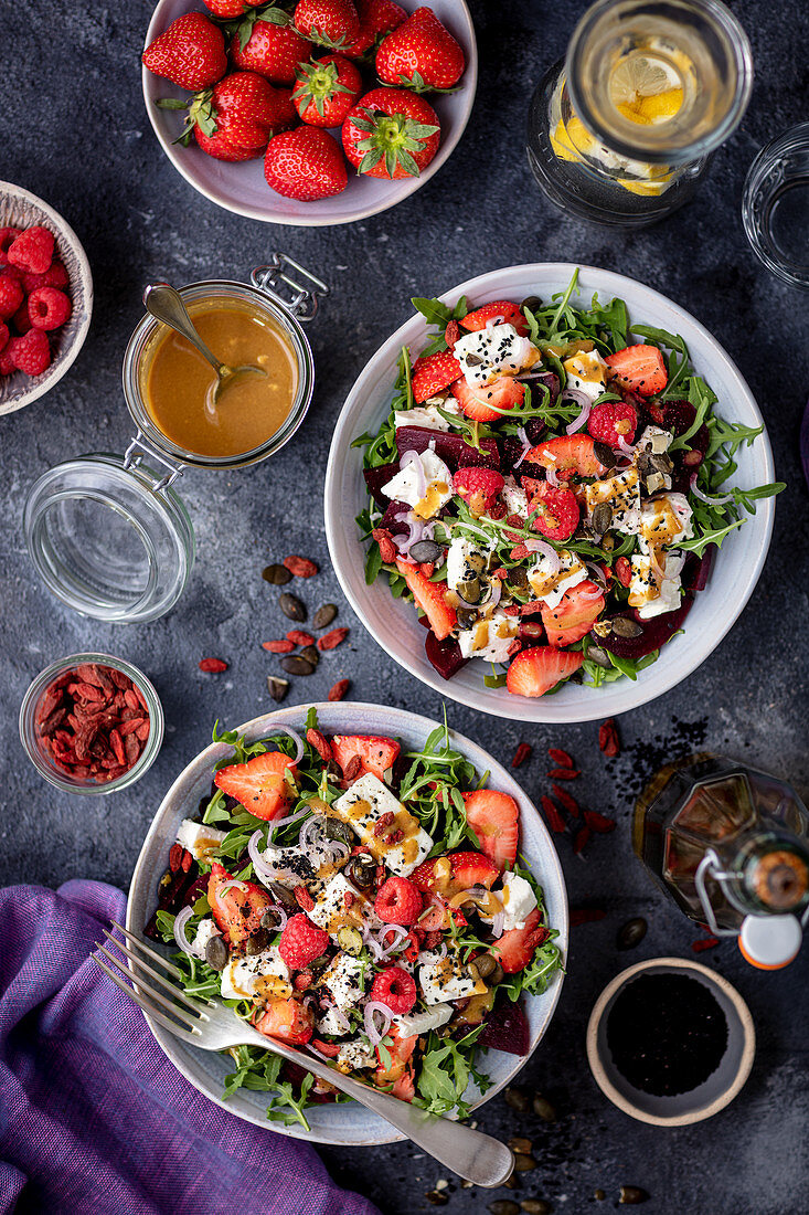 Beetroot salad with berries and feta