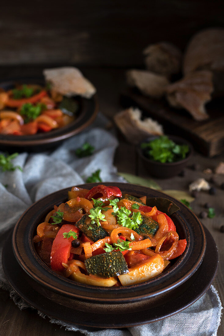 Lecsó with peppers and zucchini