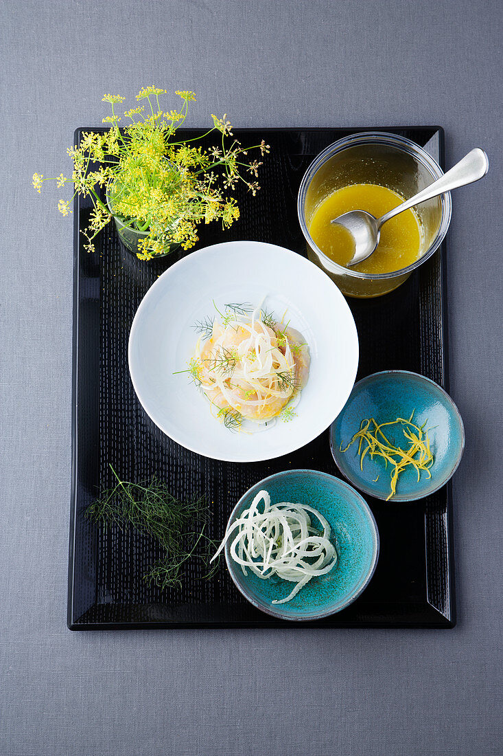 Trout and cardamom ceviche with fennel and lemon
