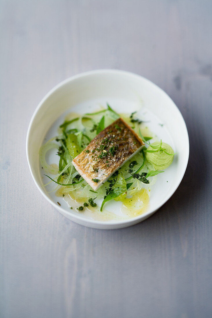 Whitefish with coriander ducca and lime fennel