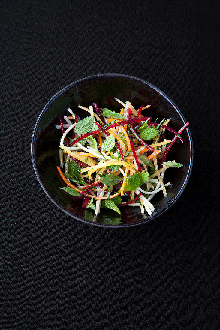 Root vegetable salad with lemon balm and cardamom