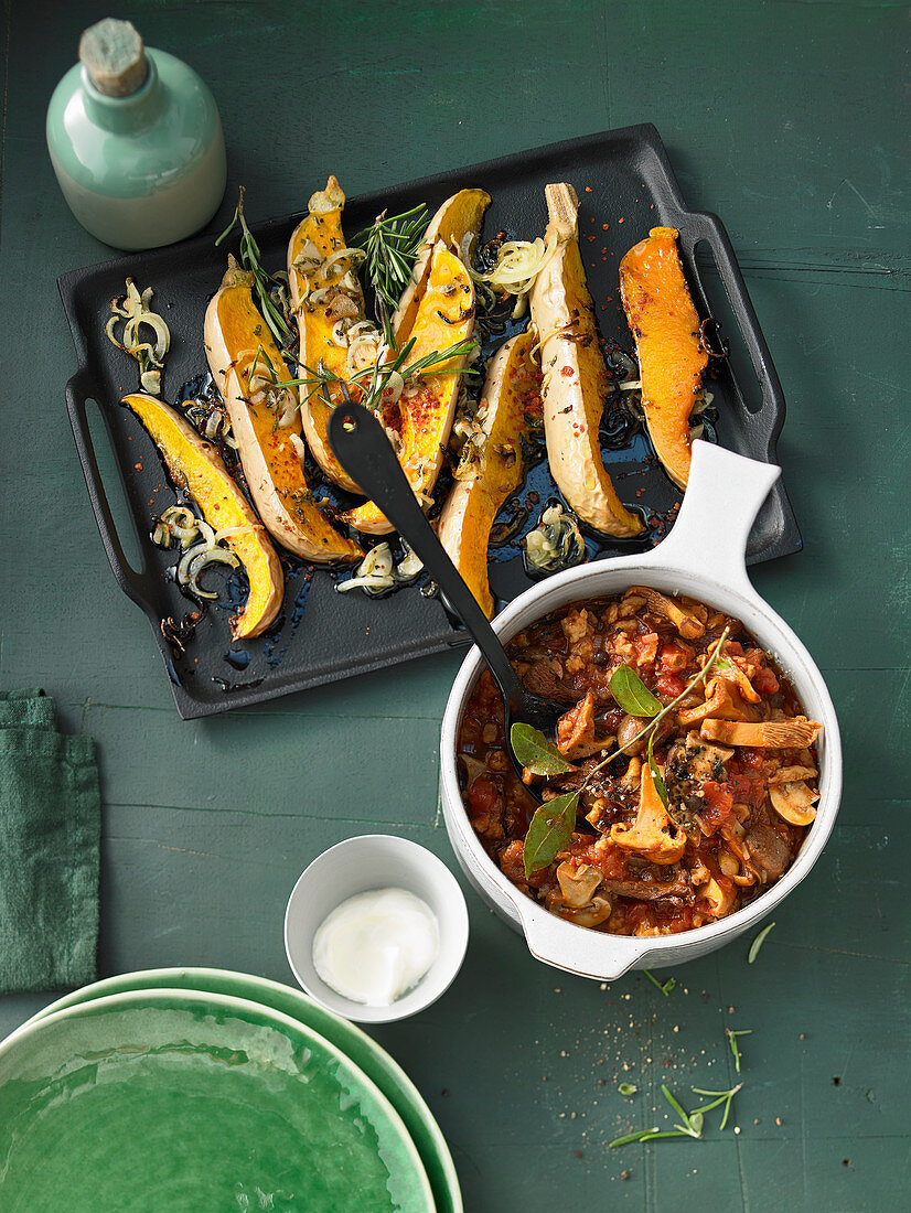 Mushroom bolognese with braised butternut squash