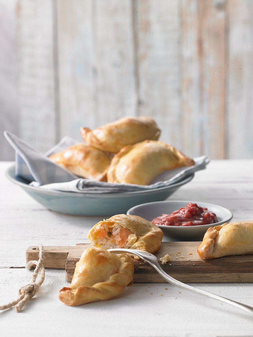 Salmon pasties with cranberry mustard