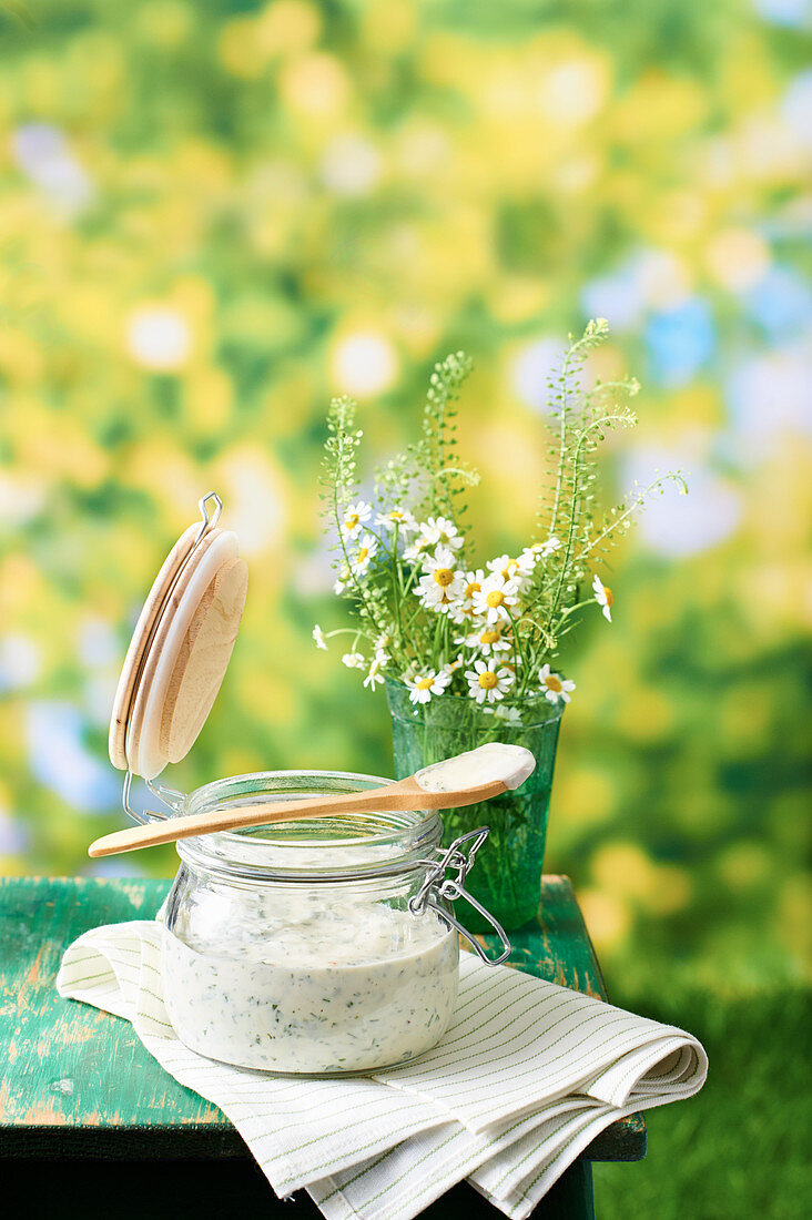 Parsley aioli in a glass