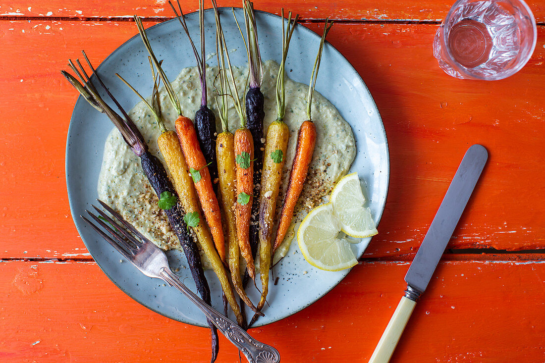 Roasted carrots in a herb sauce