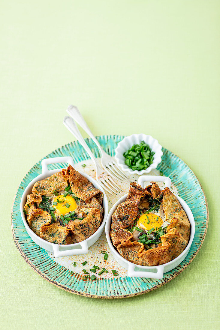 Pancakes with spinach mushroom and egg