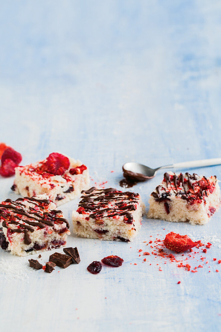 Choc berry coconut slice