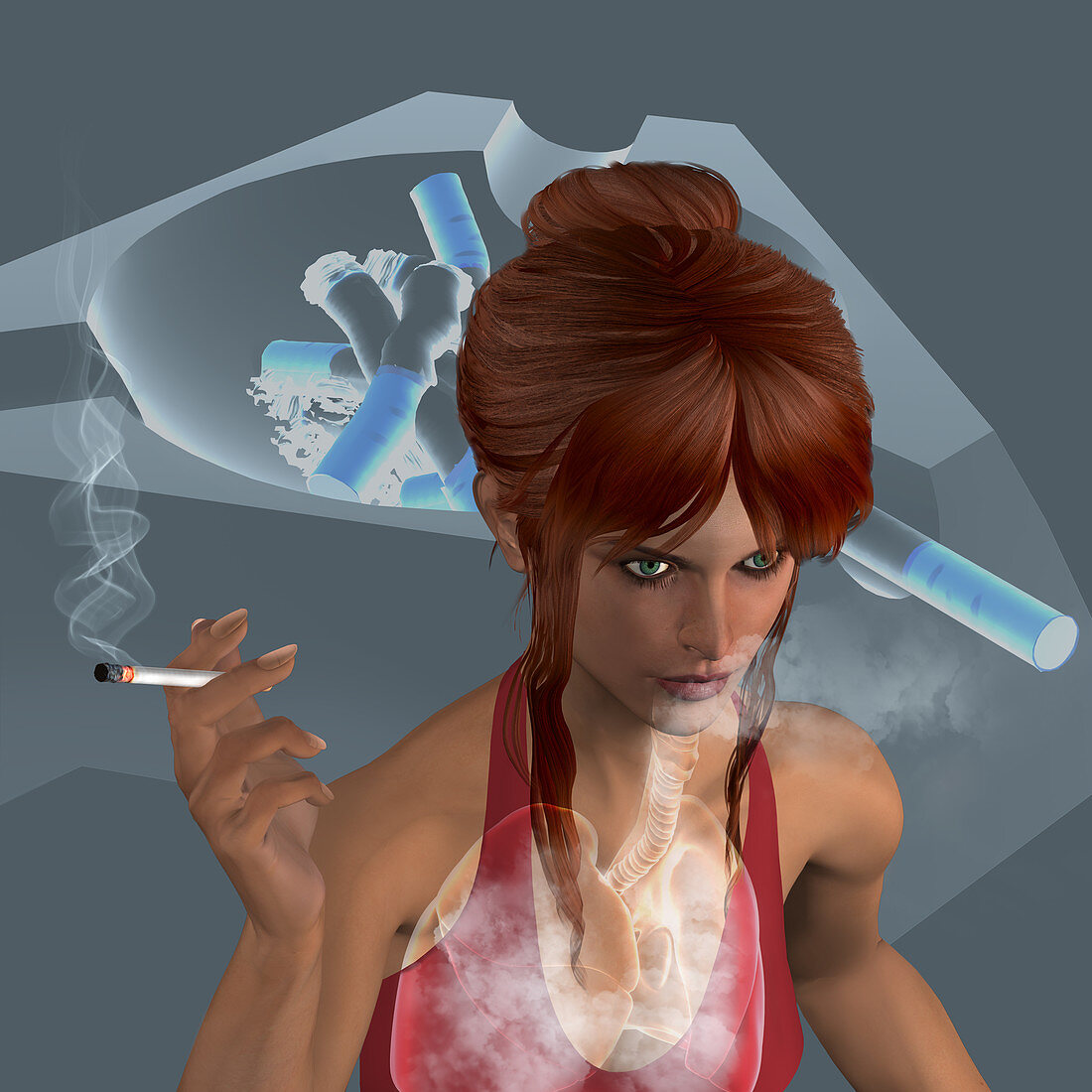 Woman smoking cigarettes, illustration