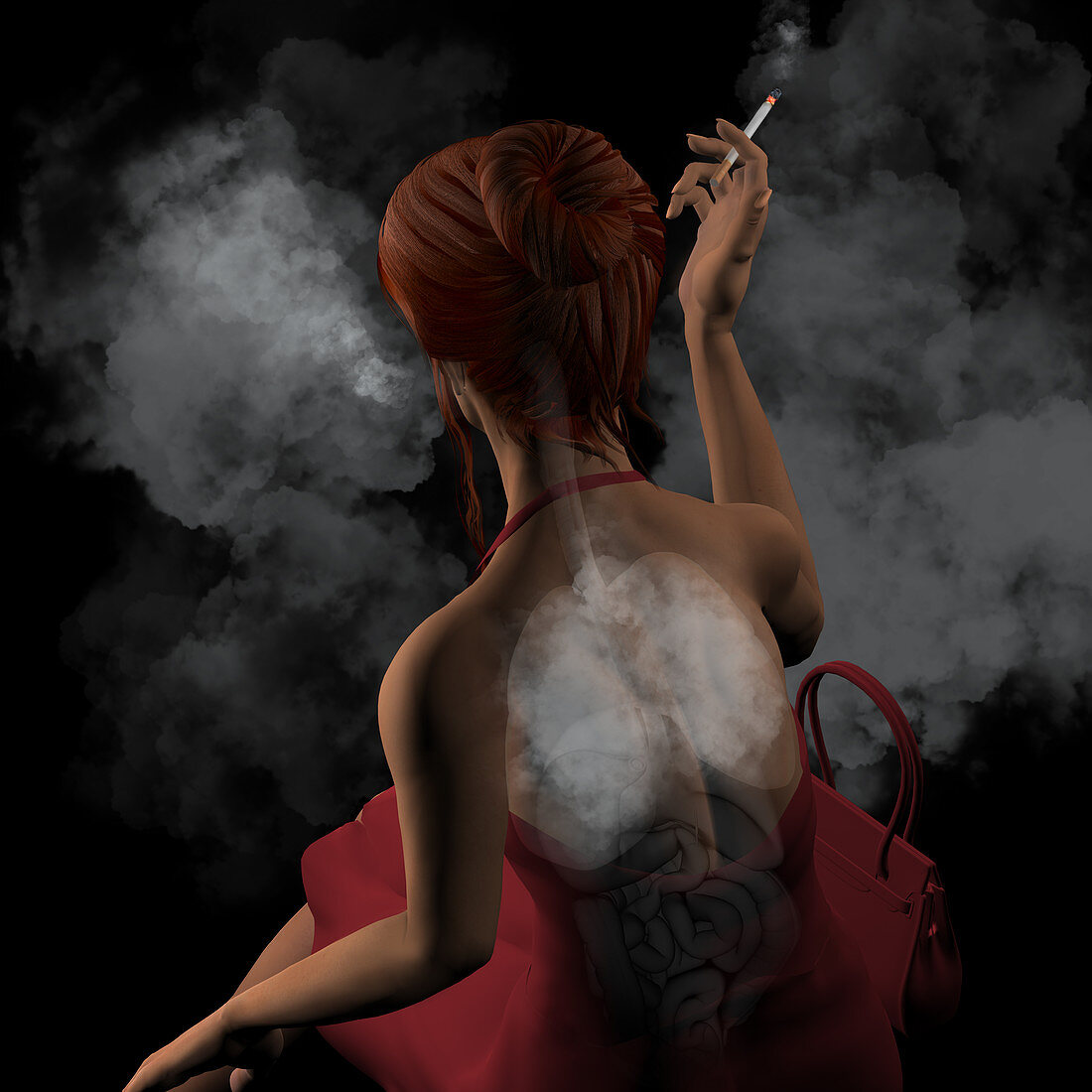 Woman smoking cigarettes, illustration