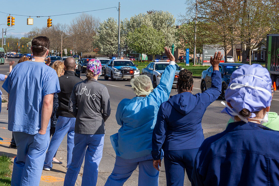 Parade for healthcare workers, Detroit, Michigan, USA
