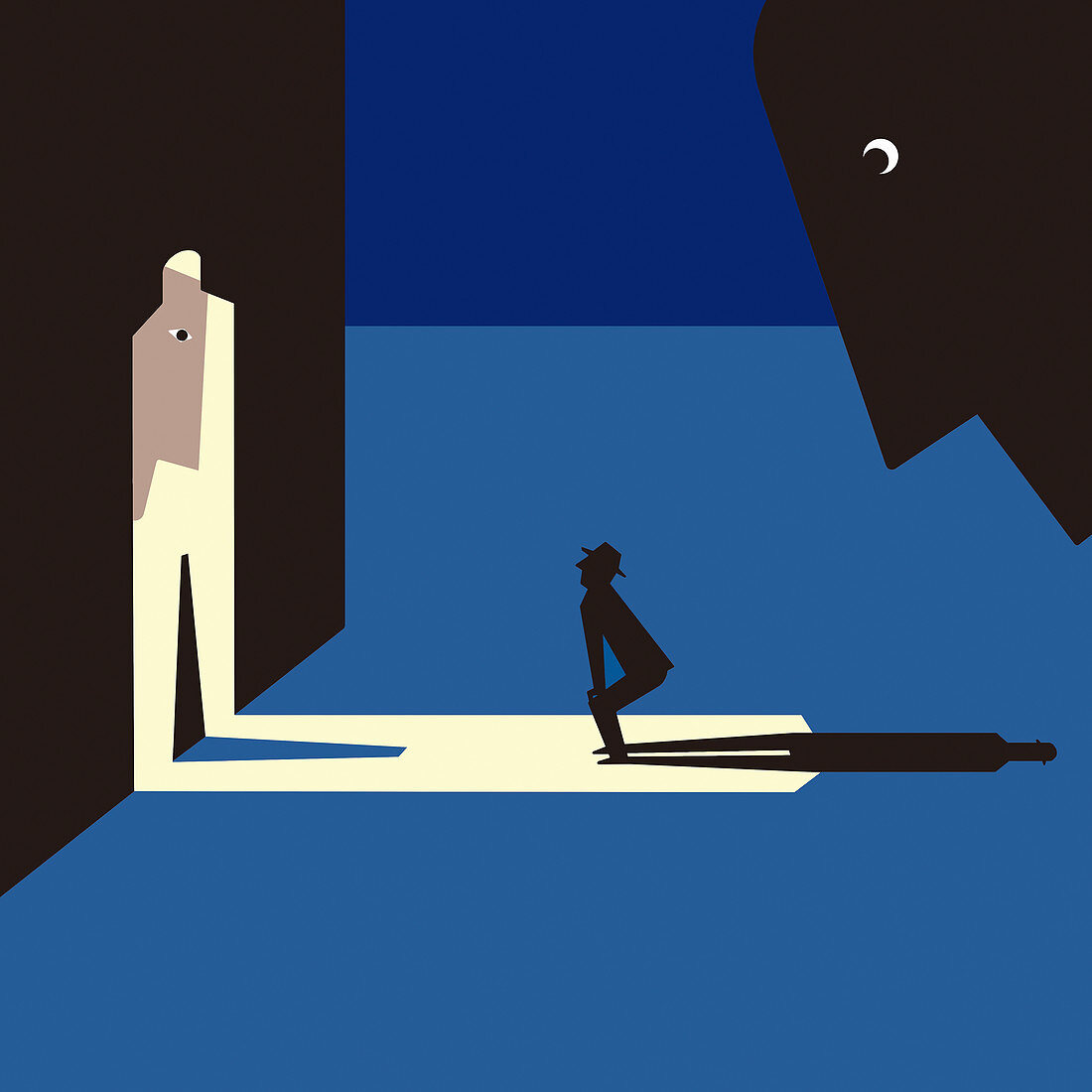 Man being watched by shadowy figures, illustration
