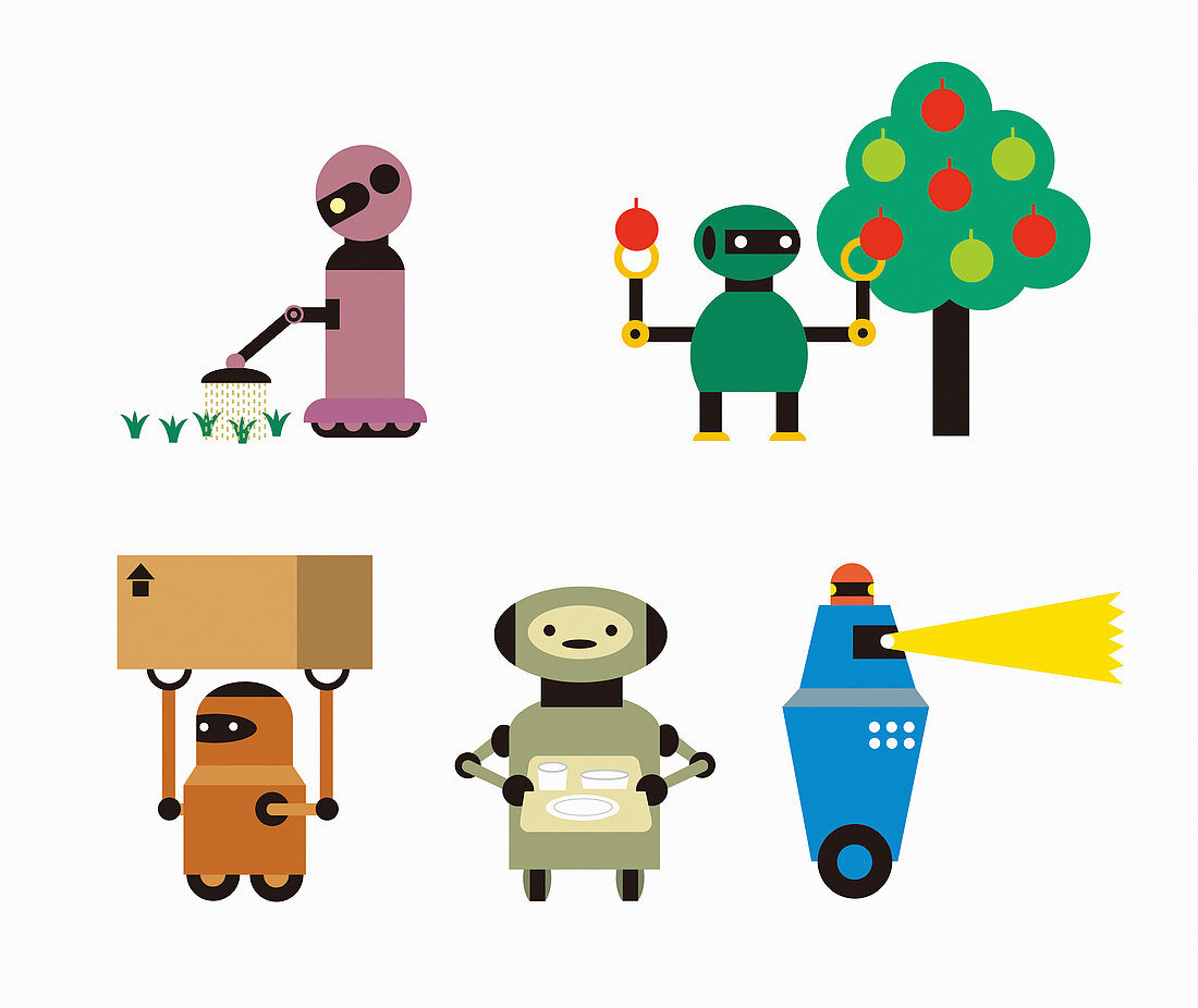 Robots doing jobs, illustration