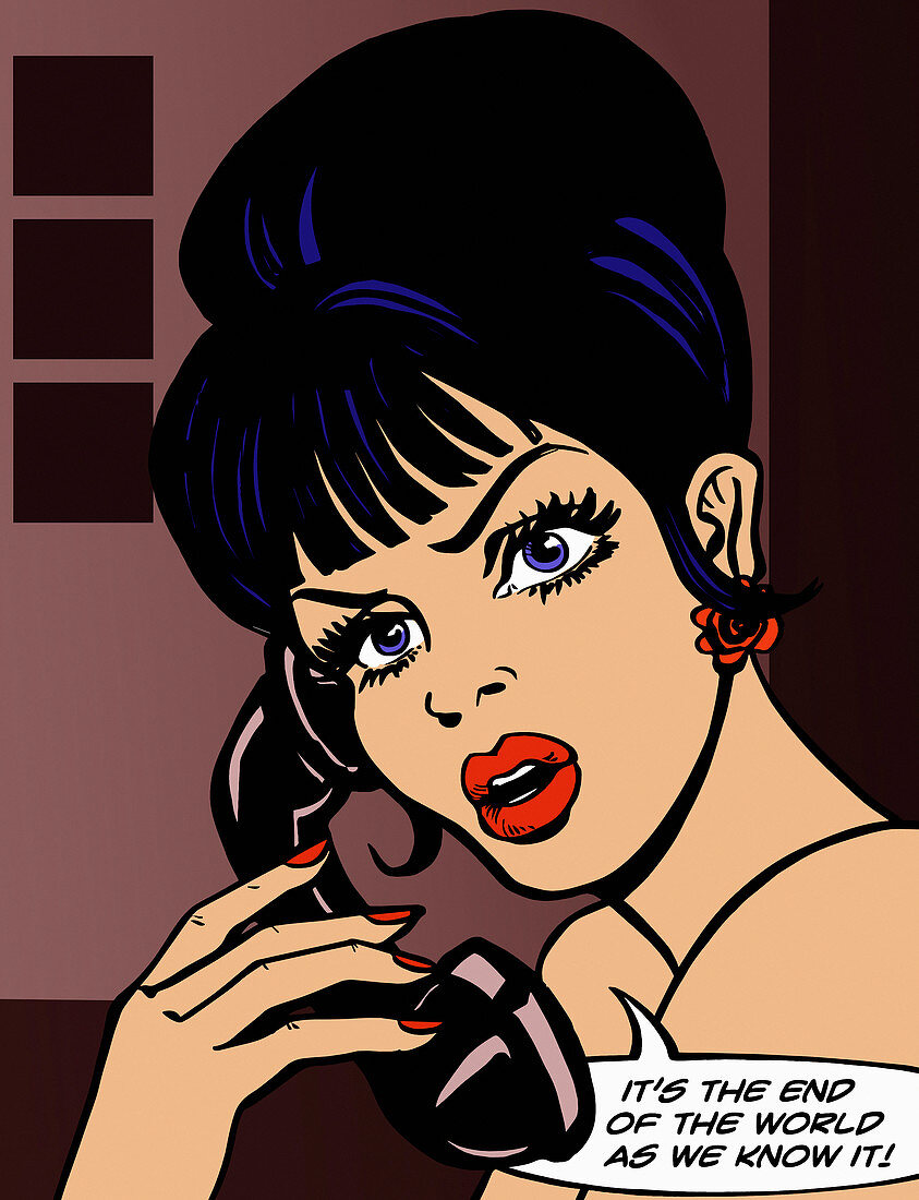 Anxious woman on phone, illustration